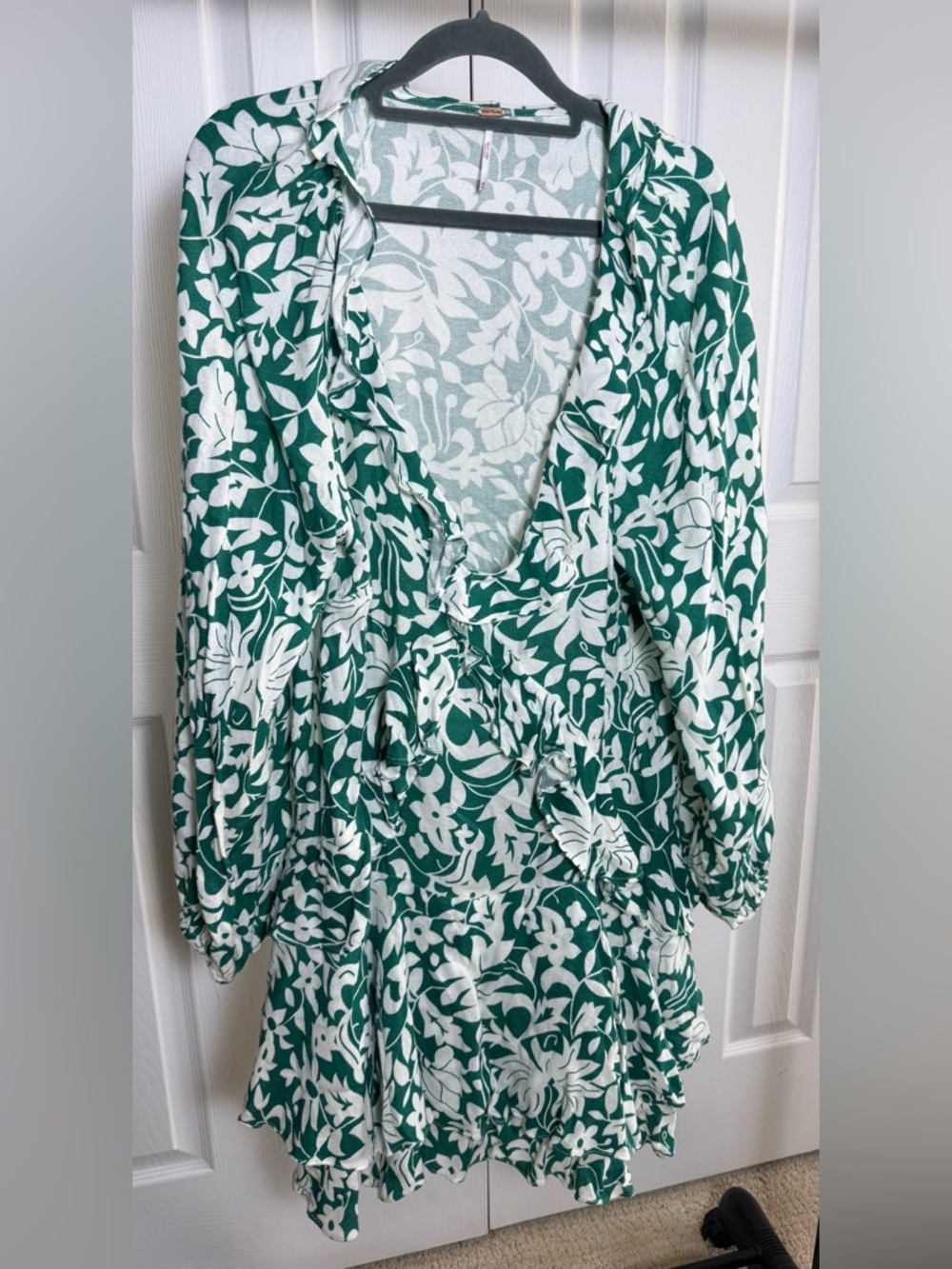 Free People Green and White Floral Wrap Dress